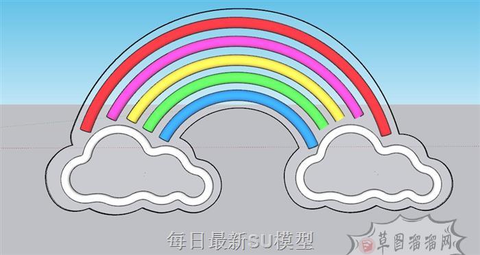 墙饰品七彩虹云朵SU模型