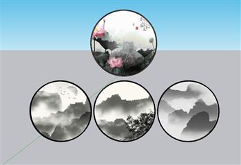 中式圆形装饰画SU模型