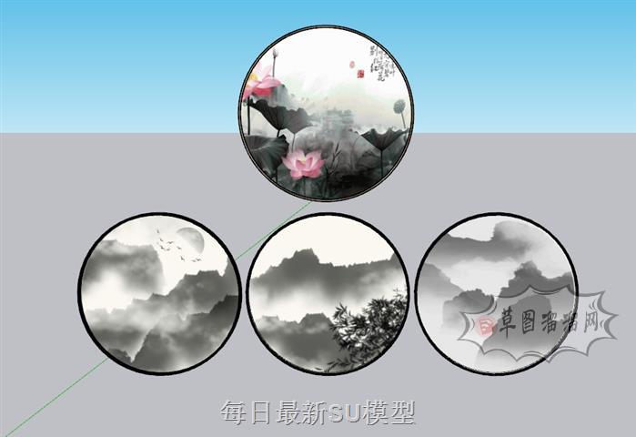 中式圆形装饰画SU模型