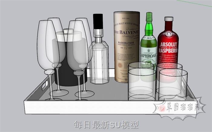 酒瓶高脚杯装饰SU模型