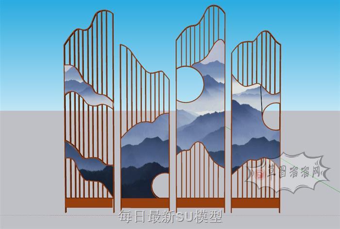 中式隔断装饰SU模型