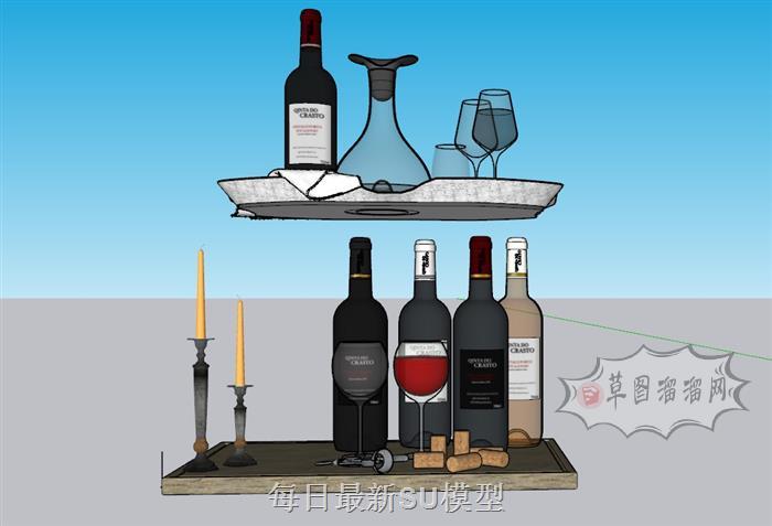 酒瓶葡萄酒高脚杯SU模型