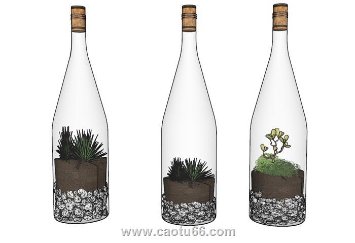 瓶子植物装饰品SU模型