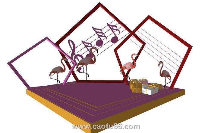 火烈鸟音符礼盒SU模型