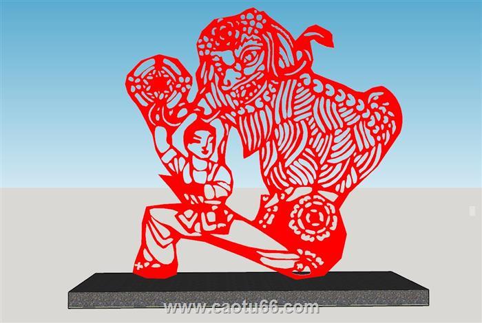 红色剪纸窗花SU模型