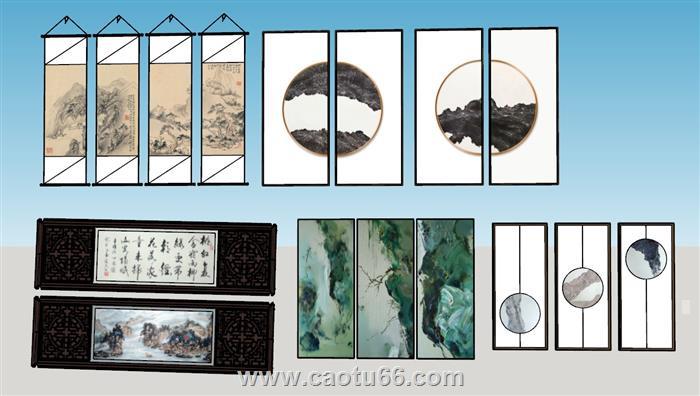 新中式挂画字画SU模型