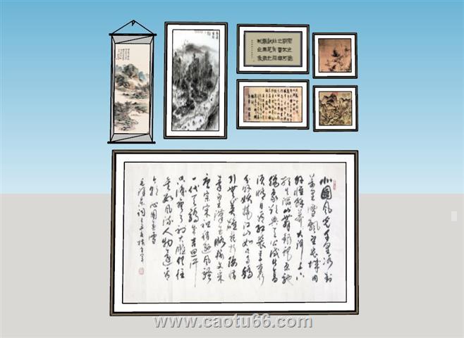 中式挂画字画SU模型