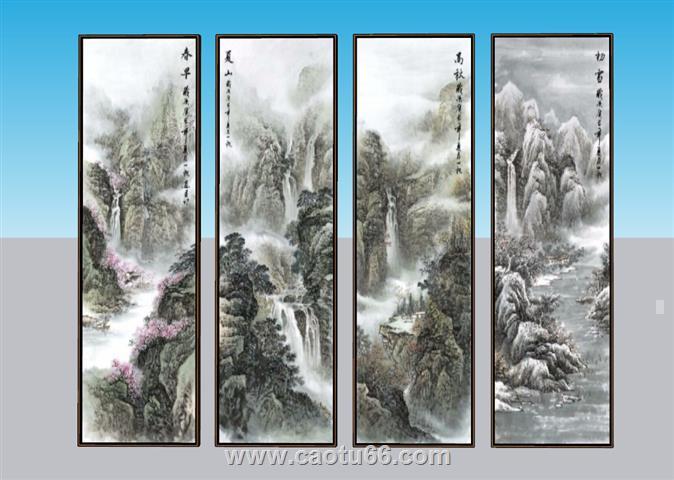 中式字画山水画SU模型