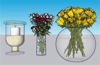 花瓶蜡烛台插花SU模型