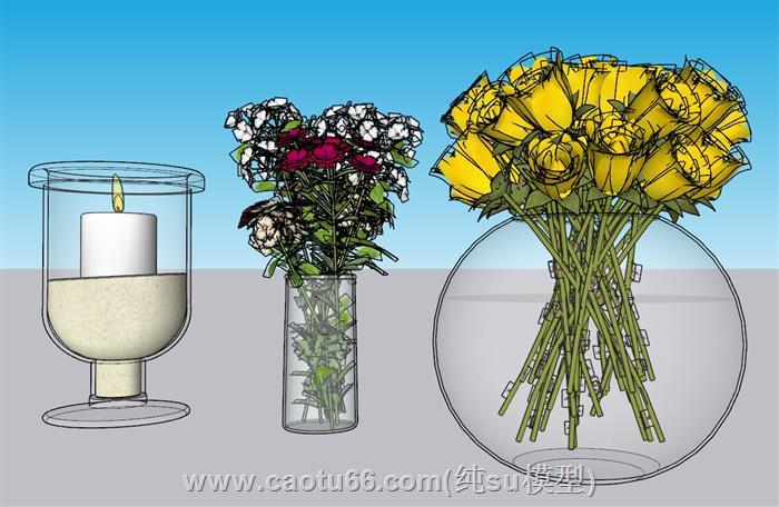 花瓶蜡烛台插花SU模型