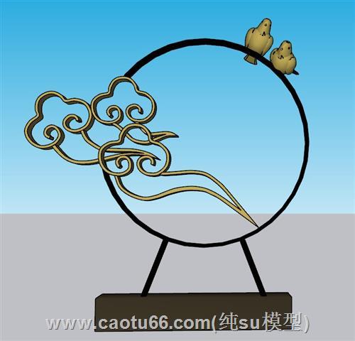 中式云纹小鸟SU模型