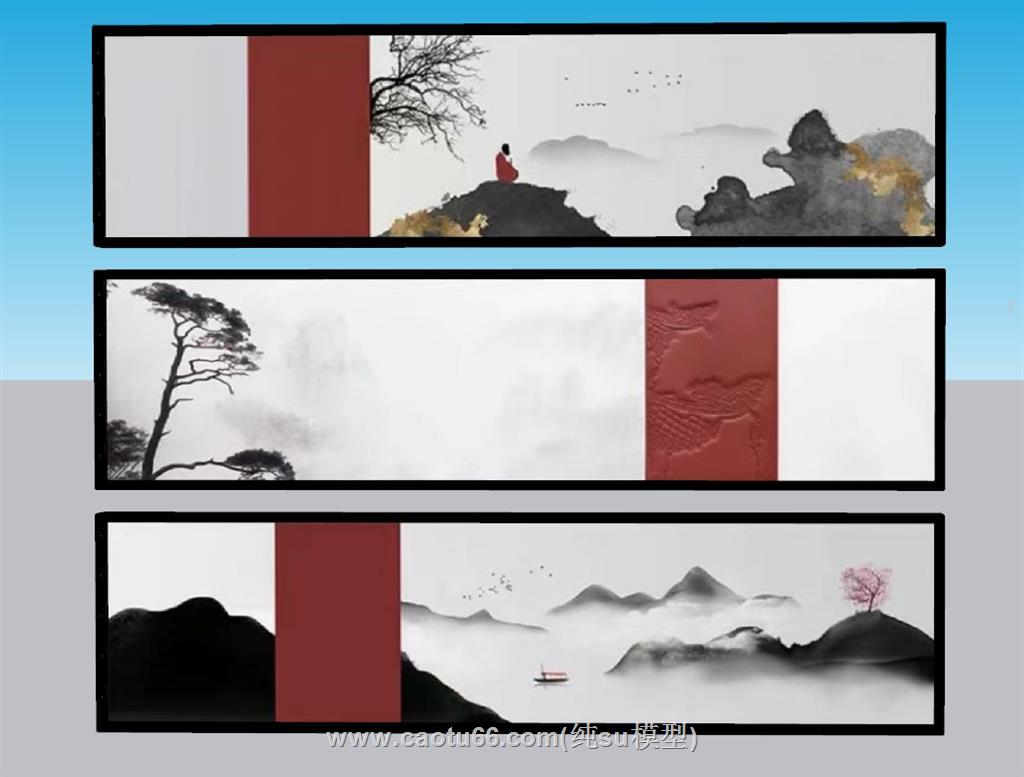 中式山水画装饰画SU模型