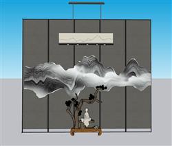 新中式禅意吊灯SU模型