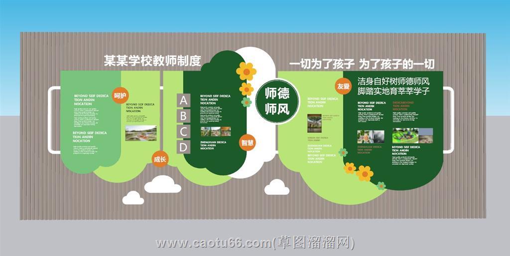 学校文化墙宣传墙SU模型