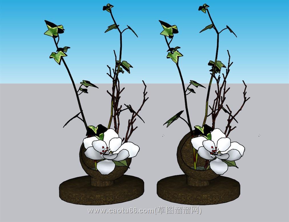 装饰花盆插花SU模型