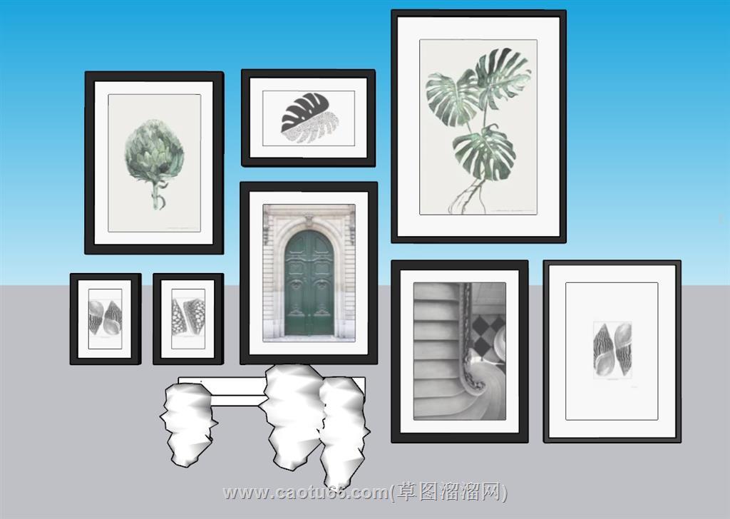 照片墙装饰画SU模型
