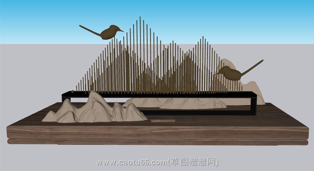 中式山脉小鸟SU模型