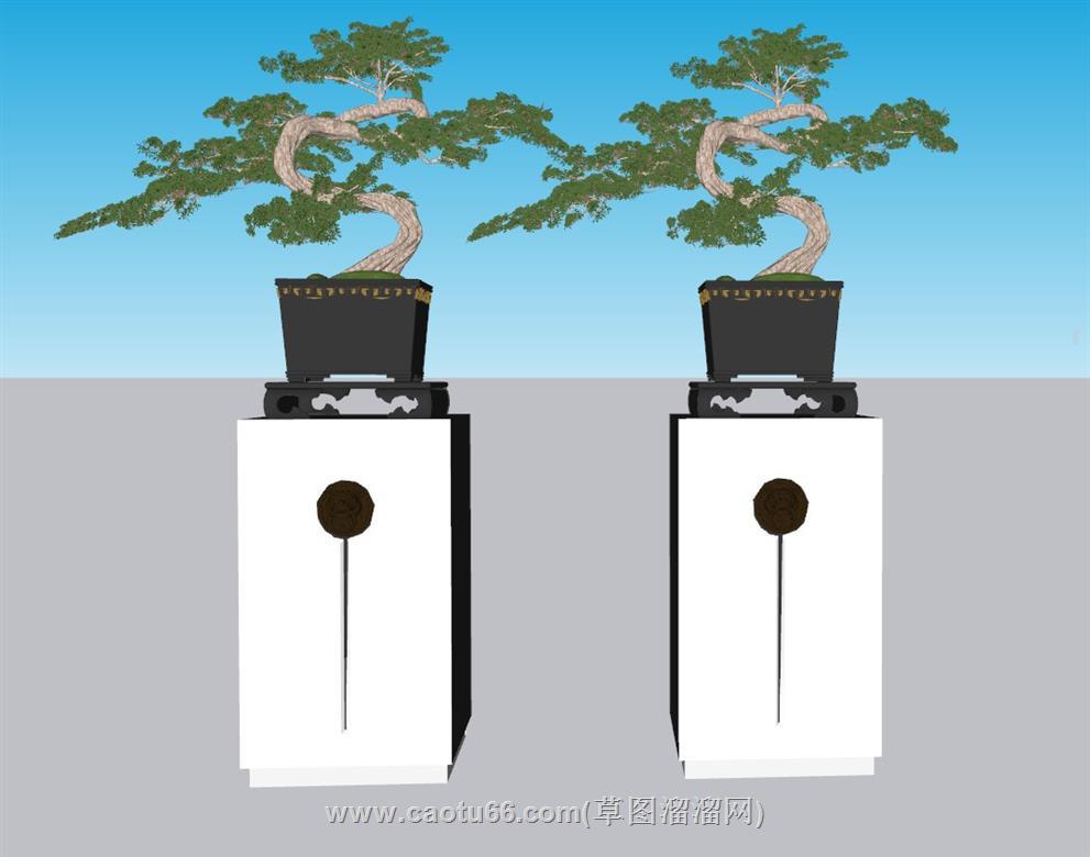 中式花盆盆景SU模型