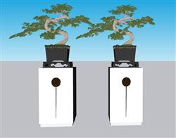 中式花盆盆景SU模型