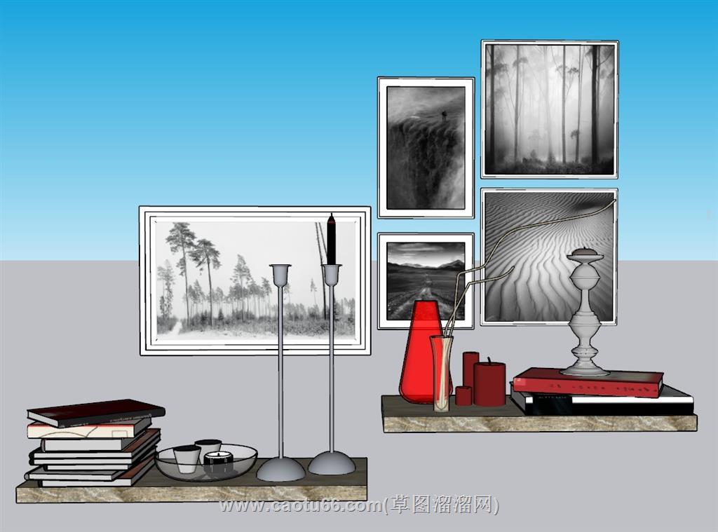 装饰画蜡烛花瓶SU模型