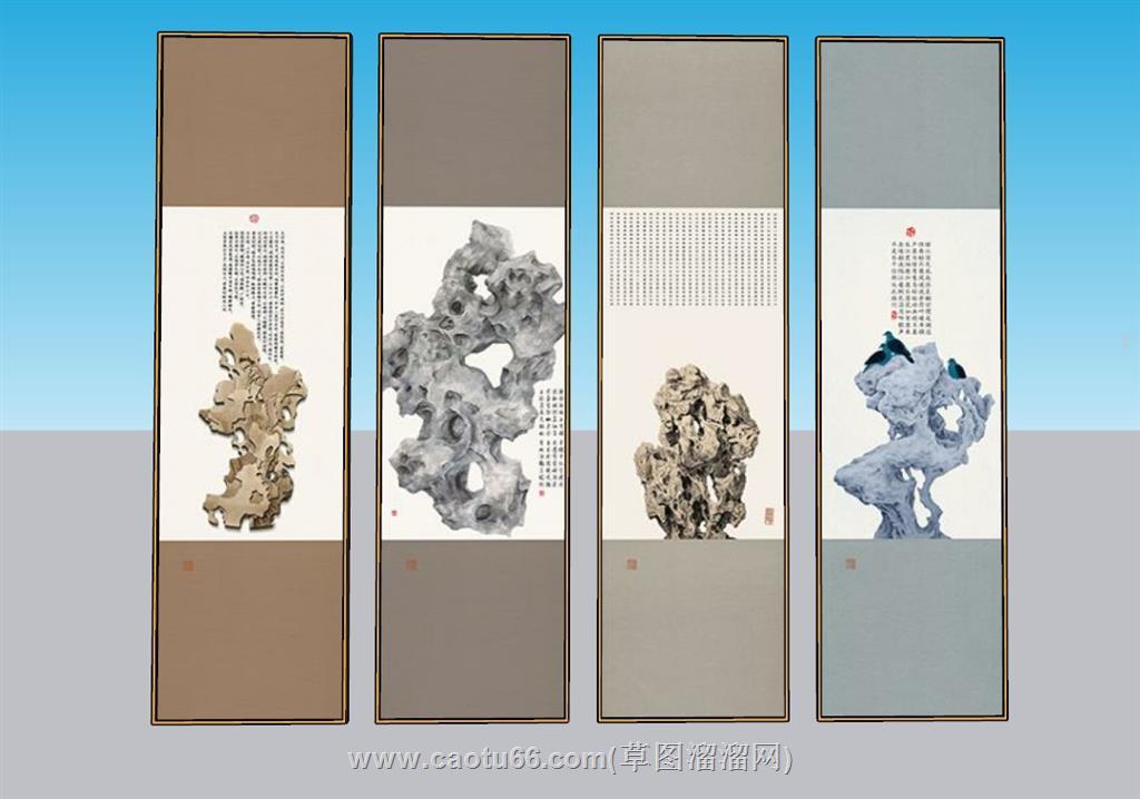 中式挂画装饰画SU模型