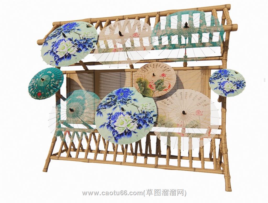 油纸伞雨伞伞架SU模型