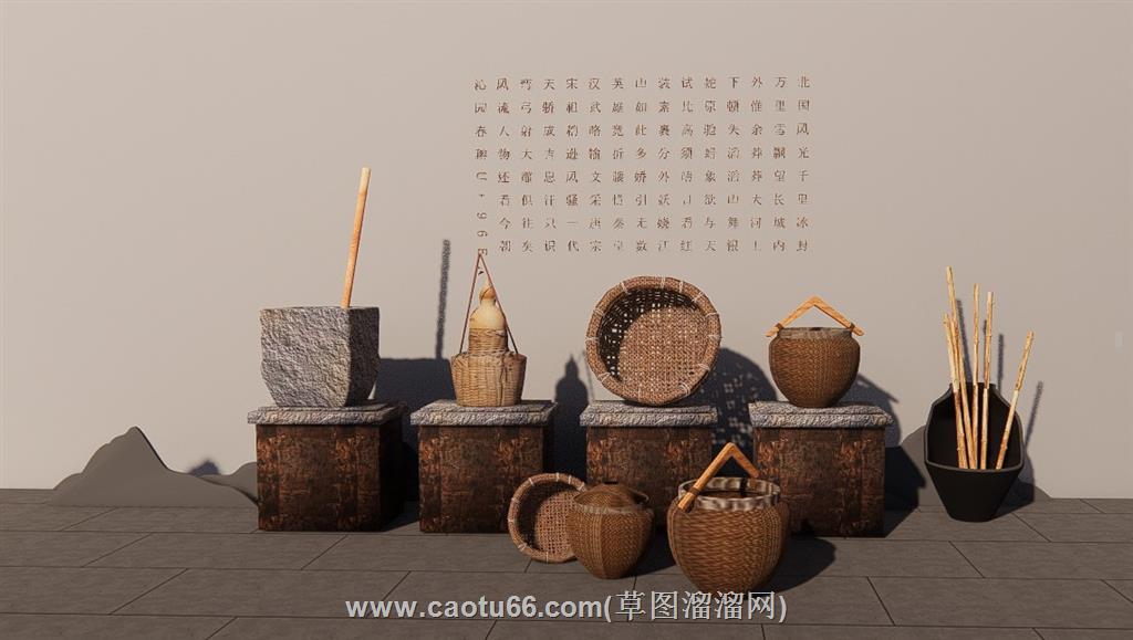 乡村箩筐草筛子SU模型