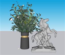 马雕塑工艺品花瓶SU模型