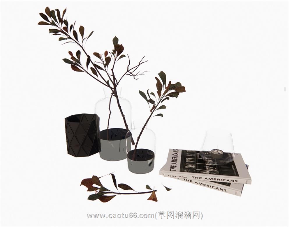 花瓶书本装饰SU模型