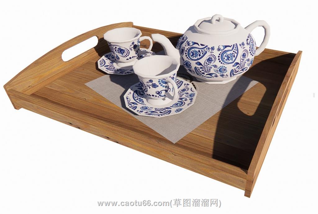 托盘茶壶茶具SU模型