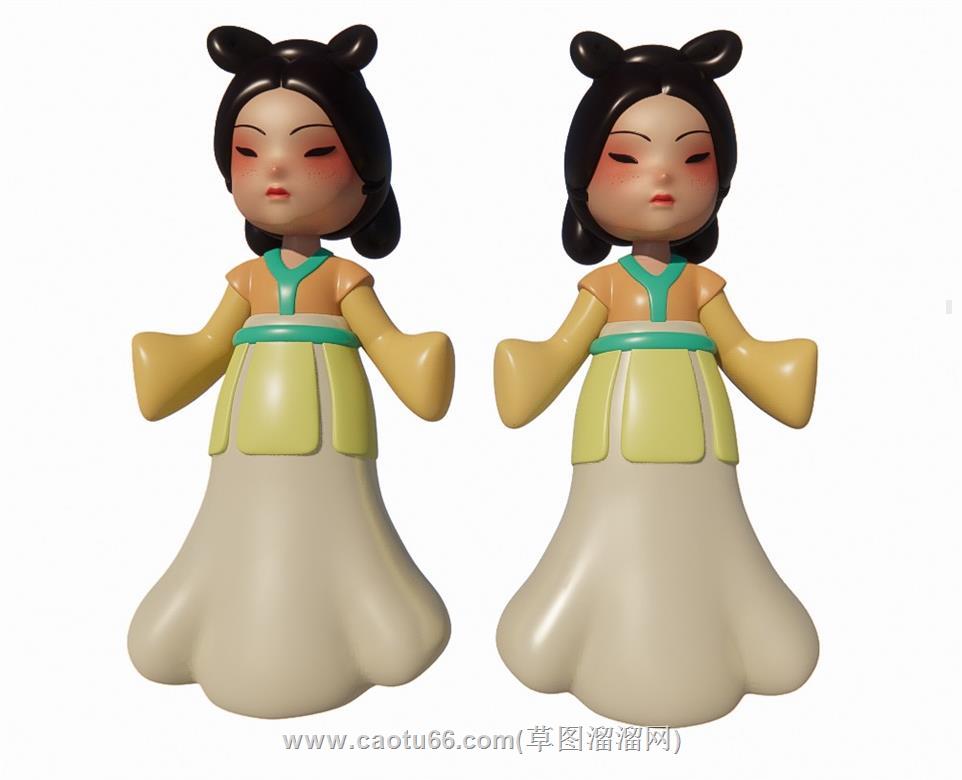 古代人物侍女SU模型