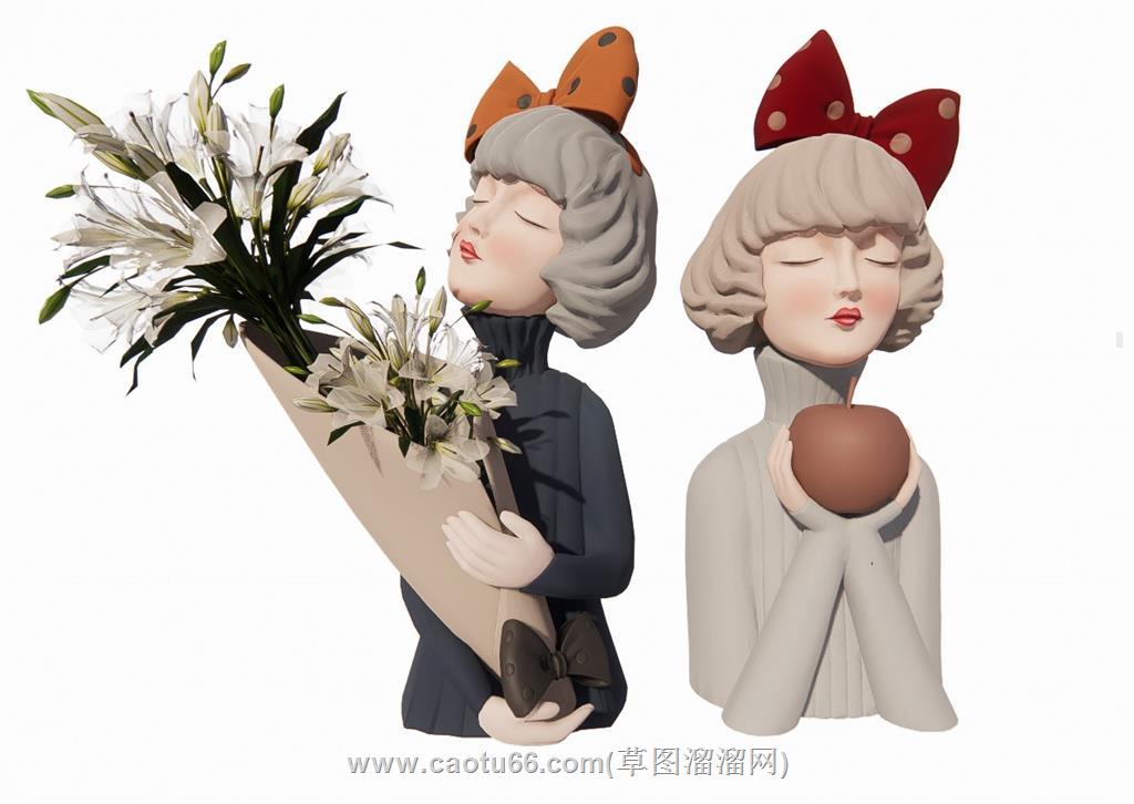 女孩花瓶摆件SU模型