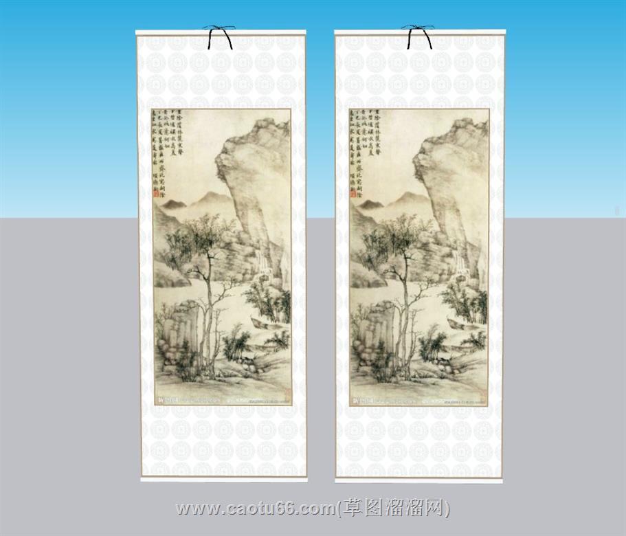 山水画挂画装饰画SU模型
