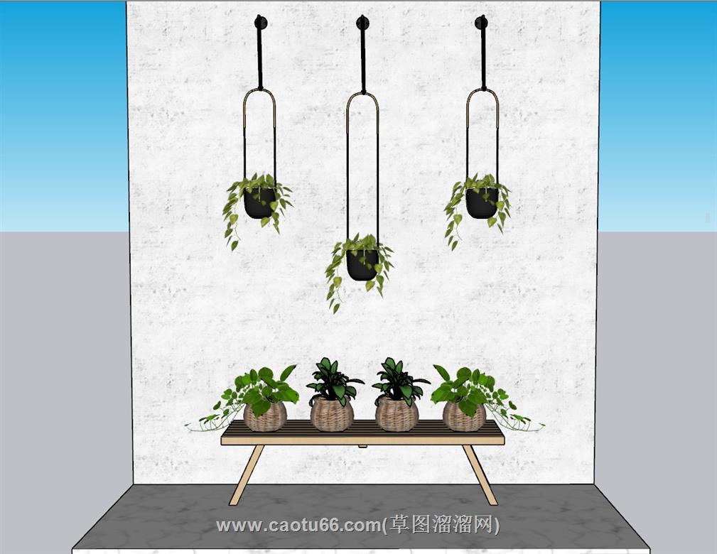 吊篮花盆花架SU模型
