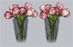 花瓶插花玫瑰SU模型