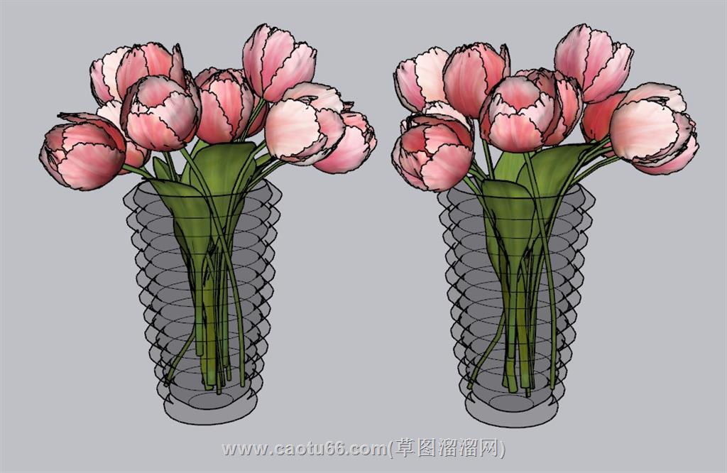 花瓶插花玫瑰SU模型