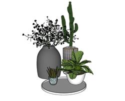 仙人掌花瓶摆件SU模型