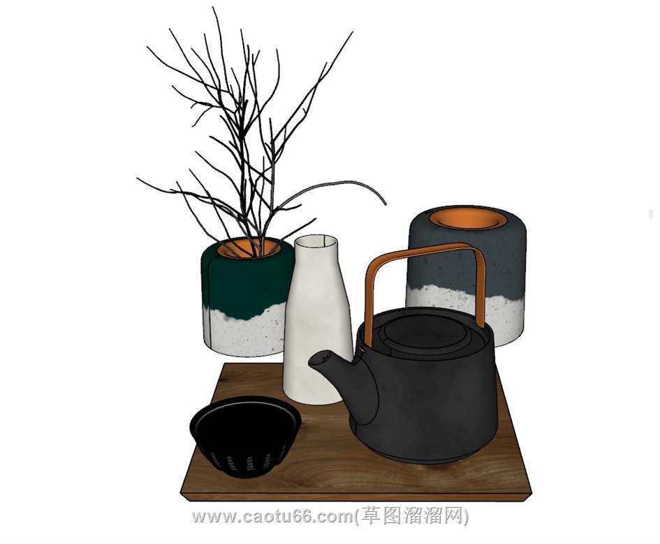 茶壶花瓶摆件SU模型