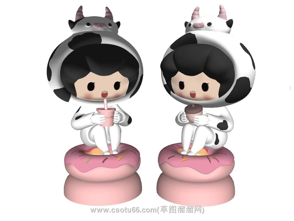 手办奶牛甜甜圈SU模型