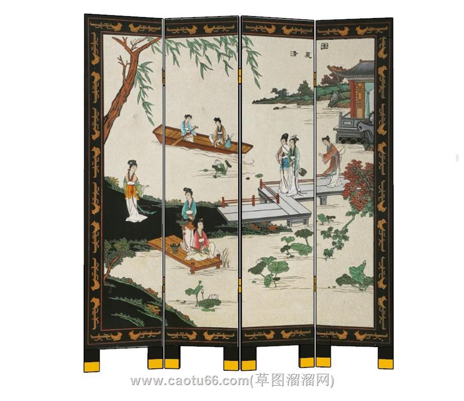 中式屏风隔断SU模型