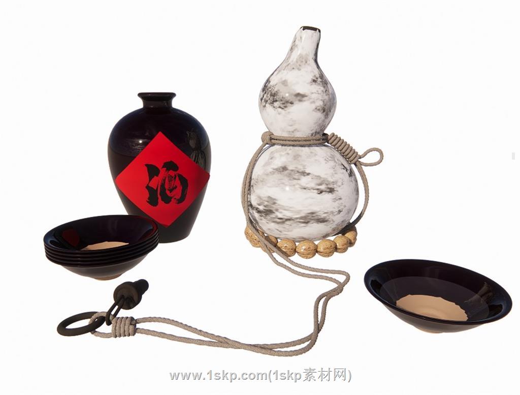 酒葫芦酒坛装饰SU模型