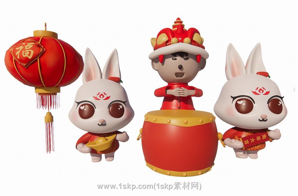 新年兔子灯笼SU模型