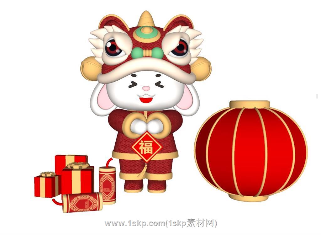 舞狮子头套兔子SU模型