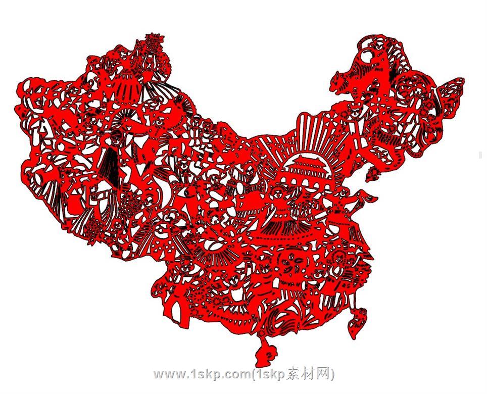 中国地图剪纸SU模型