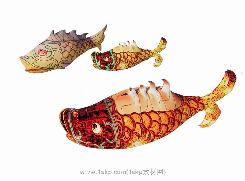 中式鲤鱼装饰SU模型