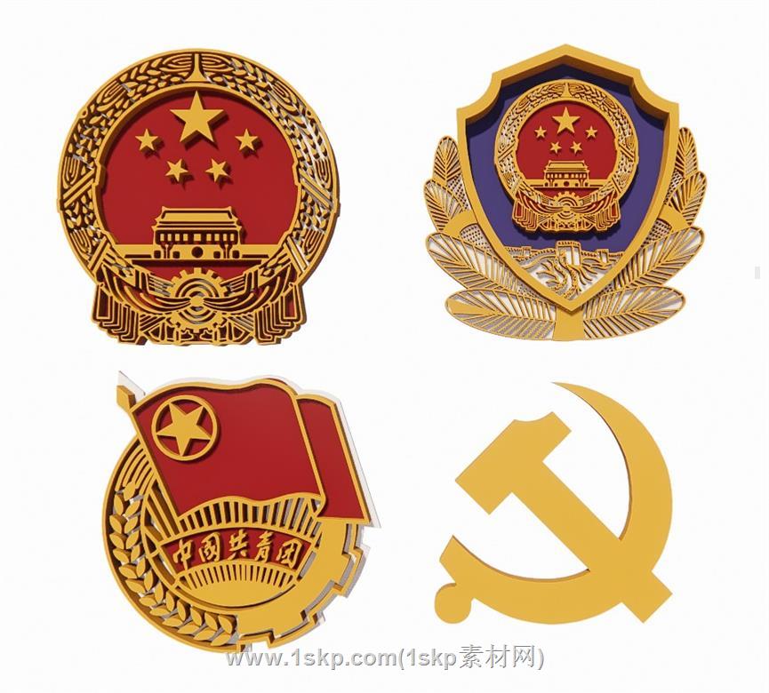 国徽共青团徽章SU模型