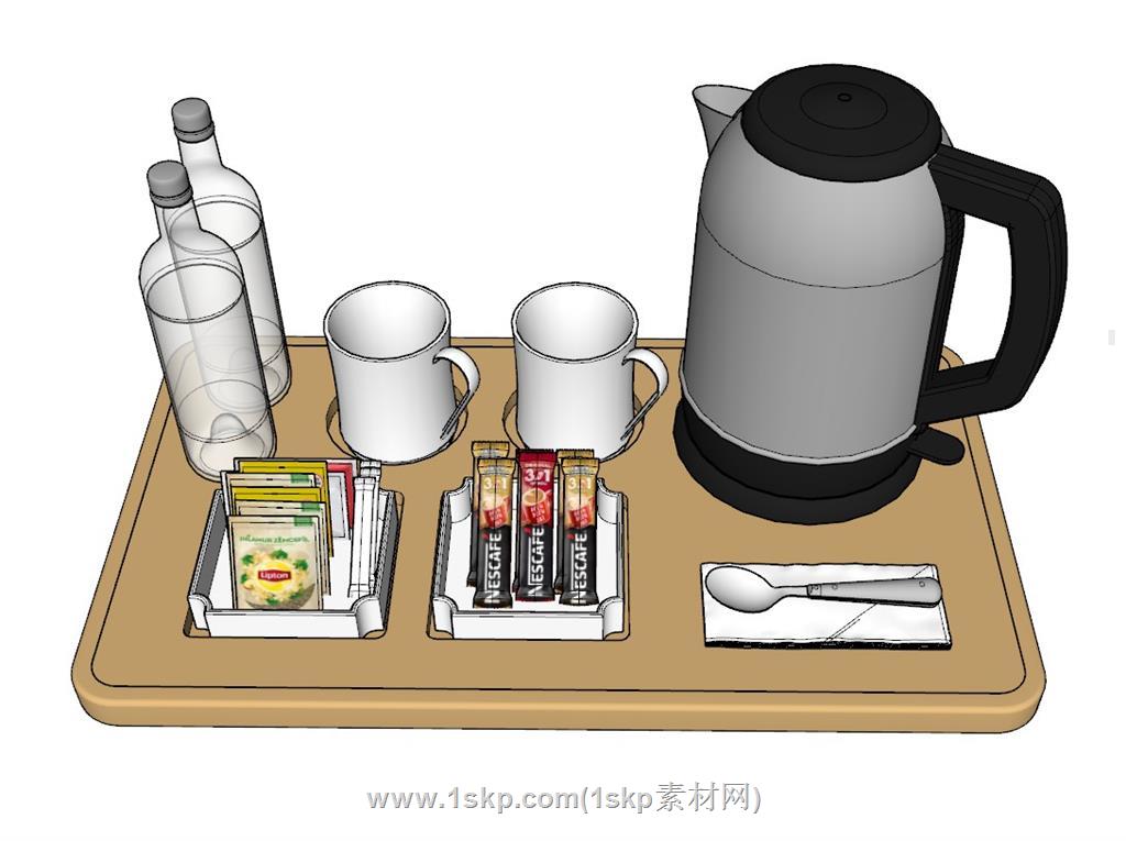 电热水壶咖啡杯托盘SU模型