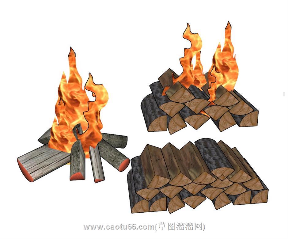 火焰火堆柴火SU模型