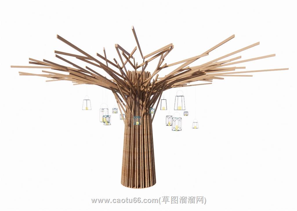 树枝包柱装饰SU模型