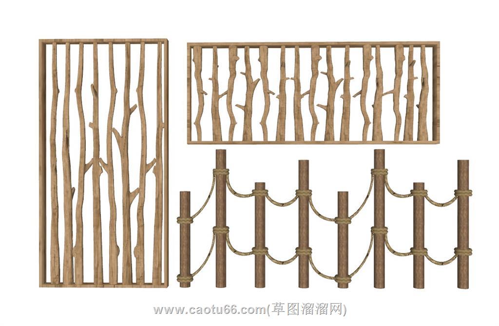 新中式栏杆隔断SU模型